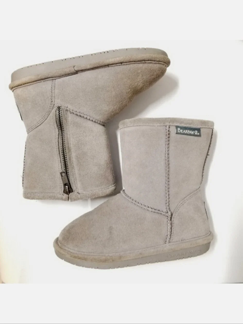 Bearpaw Emma Toddler Zipper Suede & Sherpa Winter Boots in Ash Gray 12